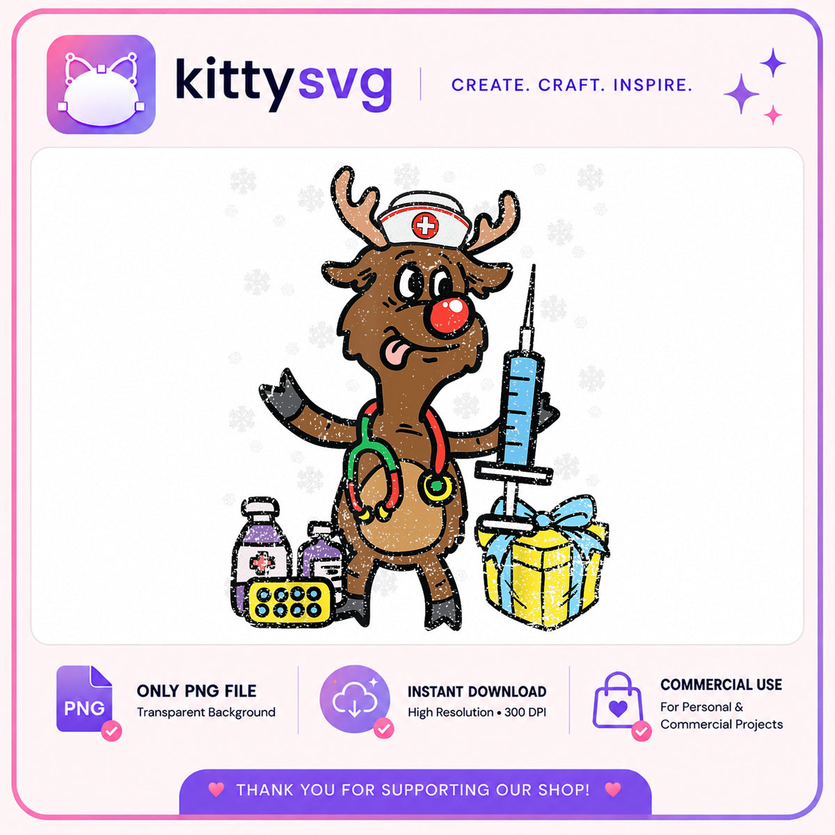 Christmas Nurse Reindeer PNG, Rudolph Nurse PNG, Christmas PNG