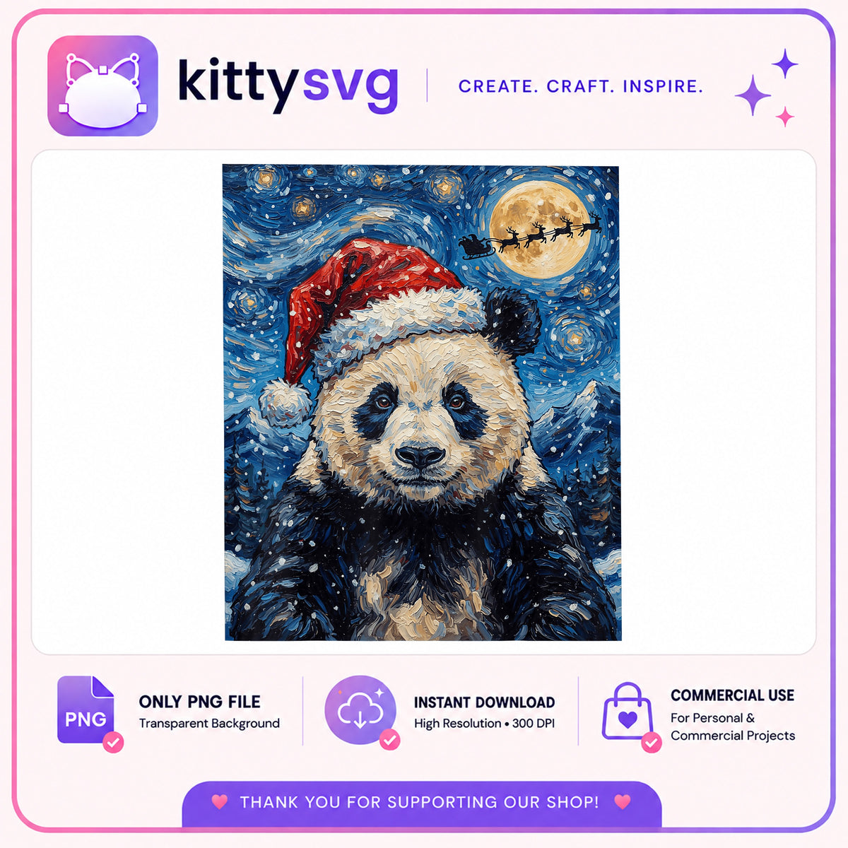 Christmas Panda Santa Hat PNG, Starry Night Panda Clipart, Christmas PNG