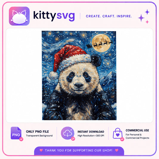 Christmas Panda Santa Hat PNG, Starry Night Panda Clipart, Christmas PNG