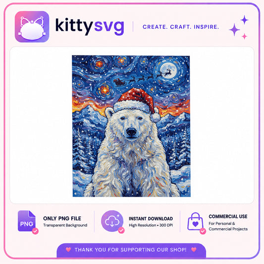 Christmas Polar Bear PNG, Starry Night Winter Bear, Santa Hat PNG