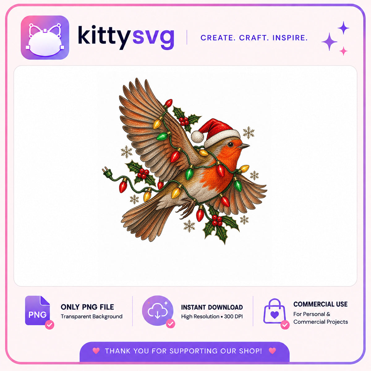 Christmas Robin Bird PNG, Santa Hat Bird PNG, Holiday Bird Clipart PNG