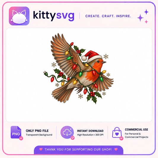 Christmas Robin Bird PNG, Santa Hat Bird PNG, Holiday Bird Clipart PNG