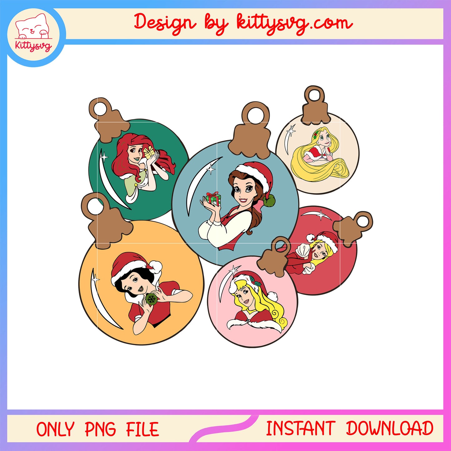 Christmas ball princesses disney design png, christmas art png