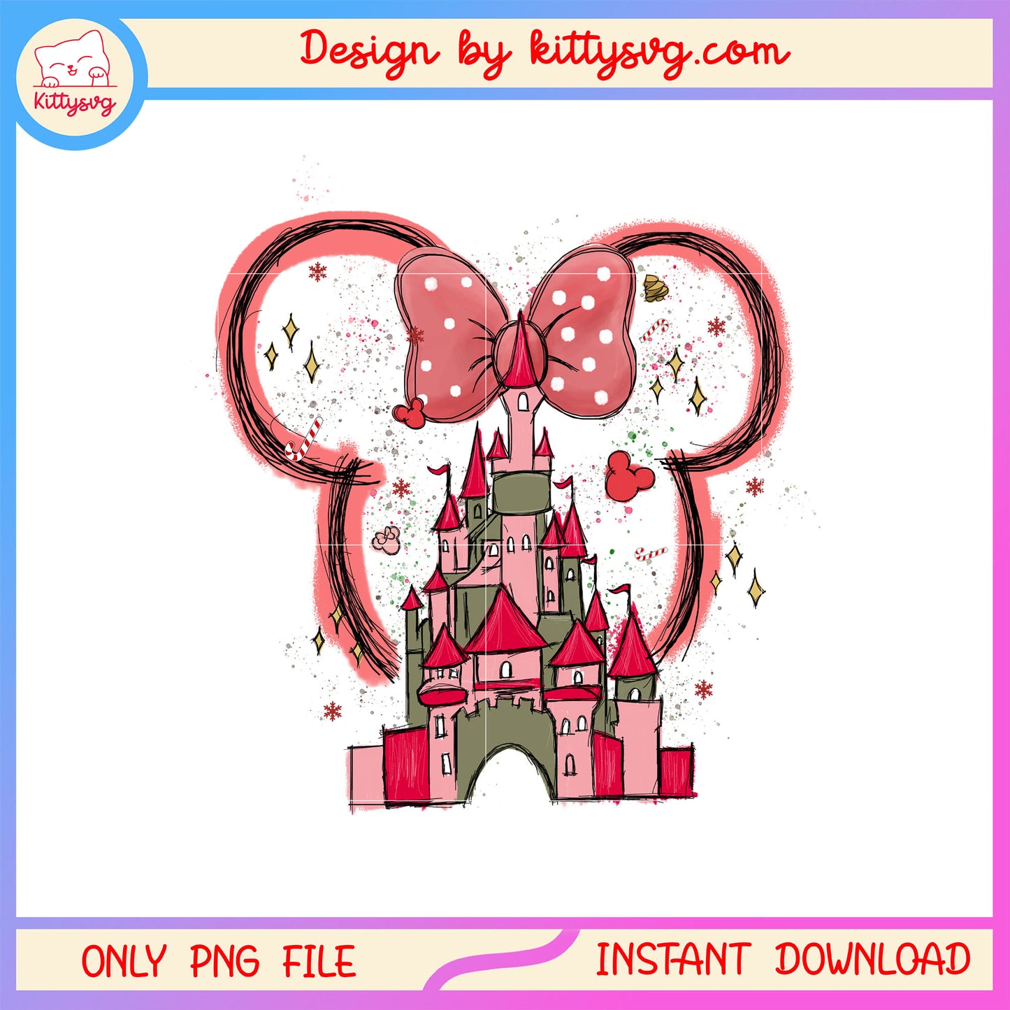 Christmas castle minnie disney ear png, christmas decorations png