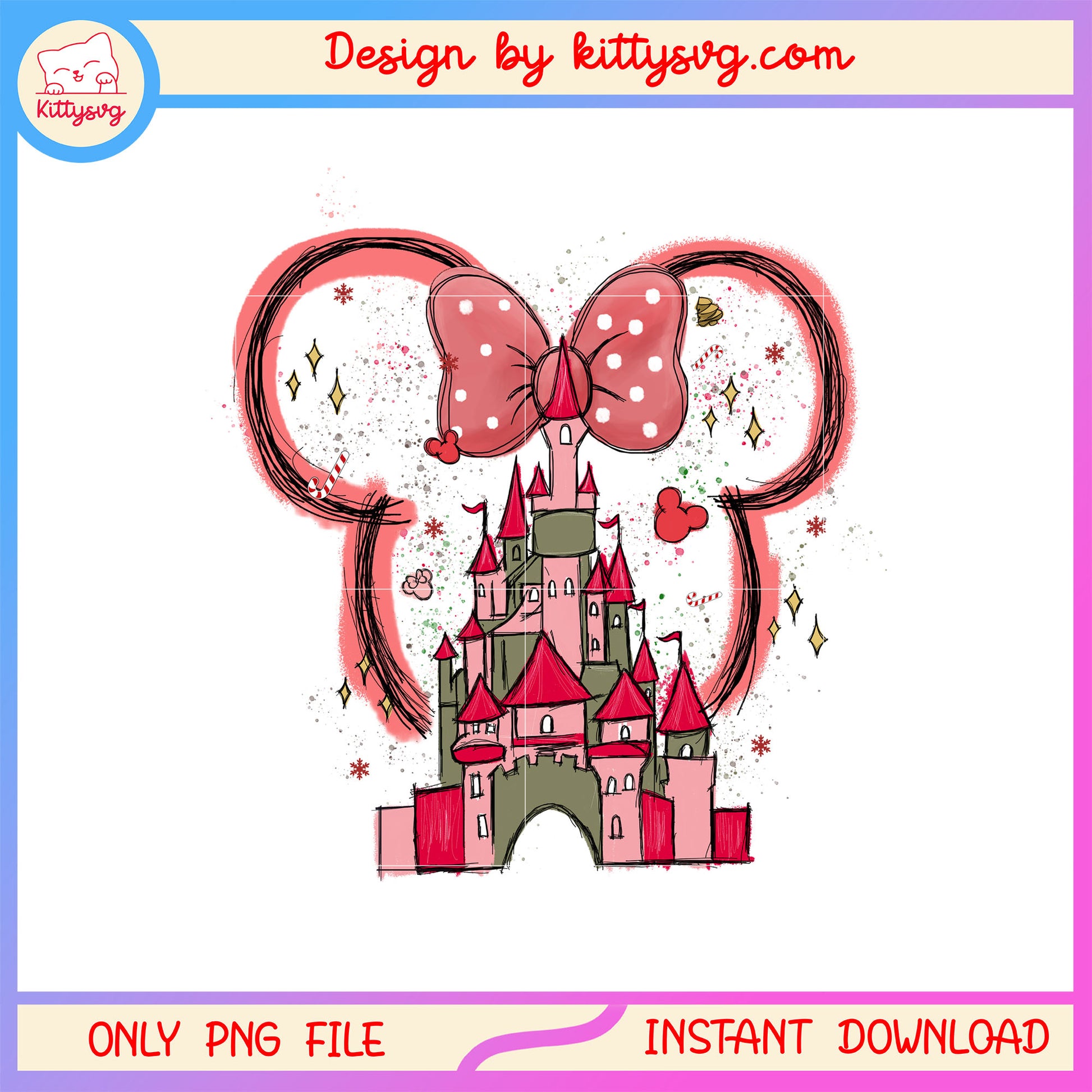Christmas castle minnie disney ear png, christmas decorations png