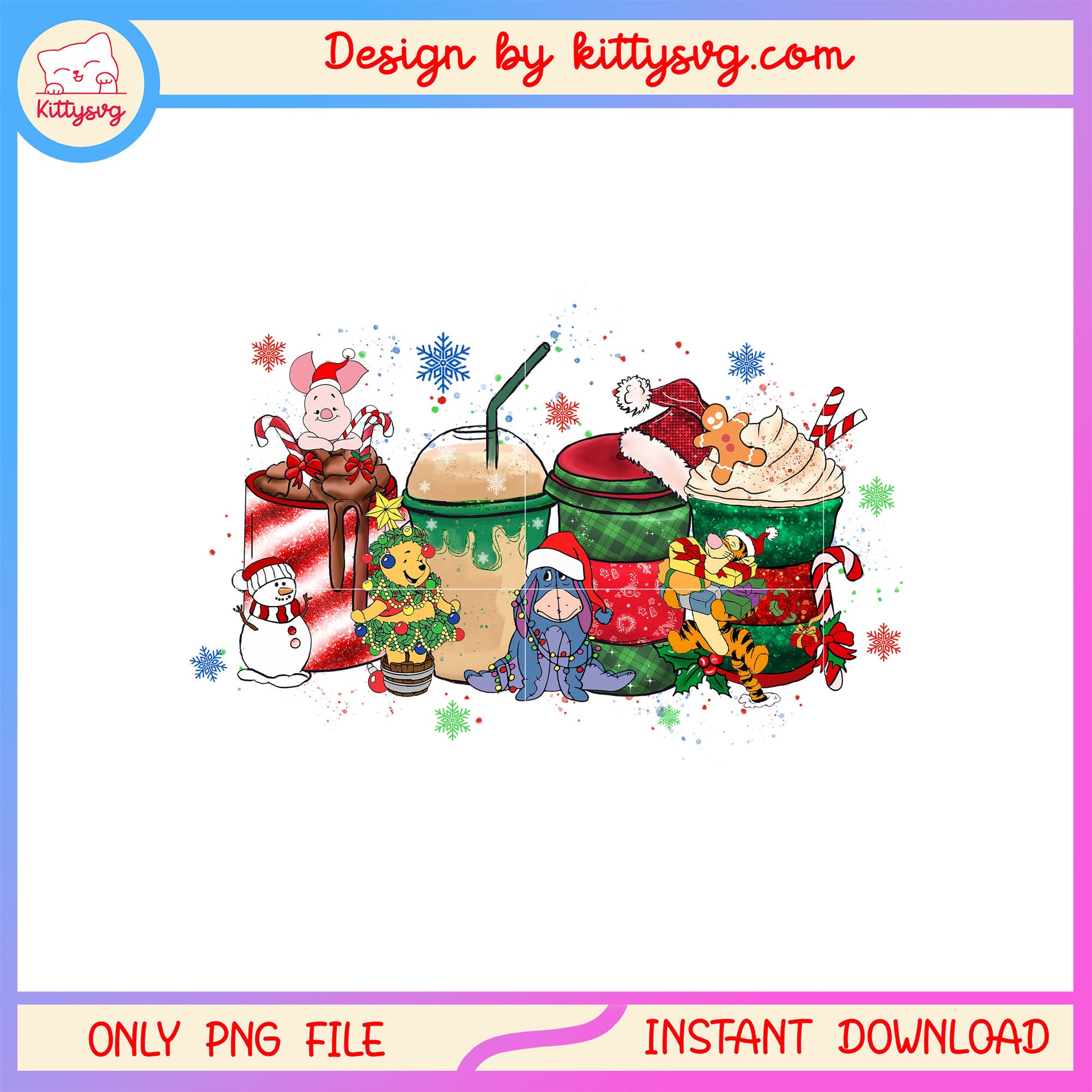 Christmas coffee cup pooh disney png, winnie the pooh cartoon png