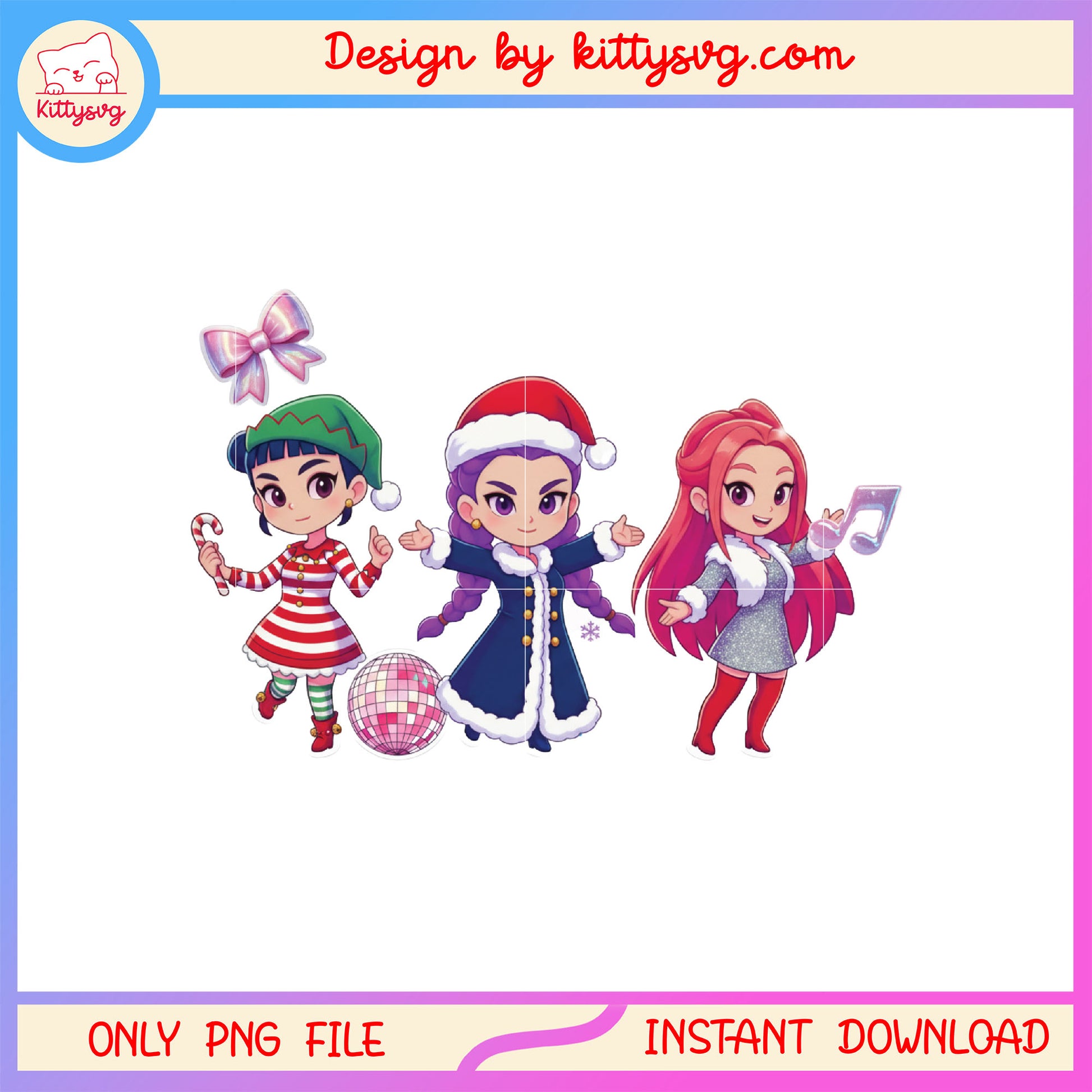 Christmas coquette disco chibi huntrix group png, christmas gifts png