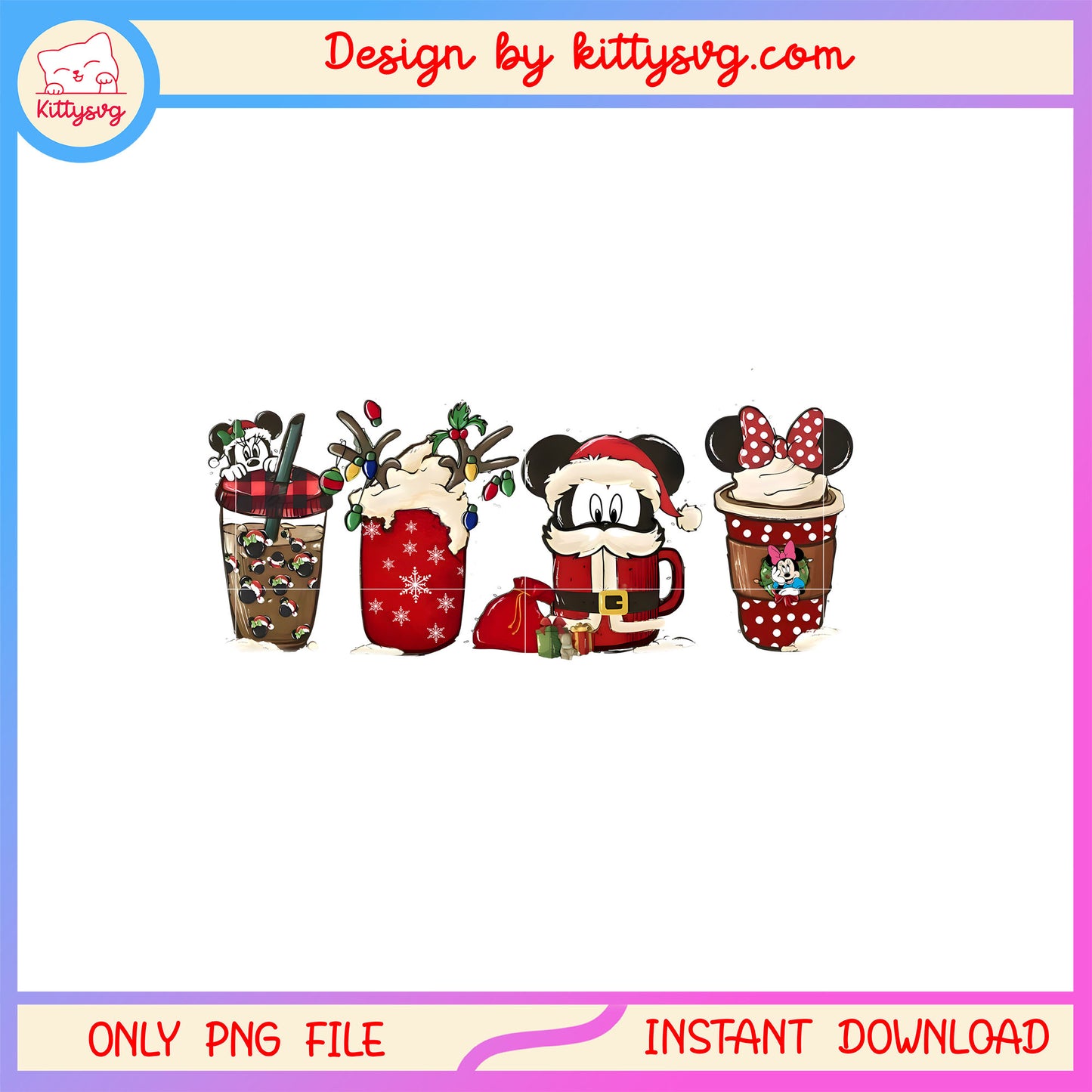 Christmas cup disney mickey design png, mickey christmas png