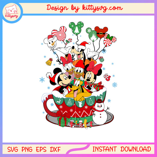 Christmas disney mickey friends in cup balloon svg, art christmas svg