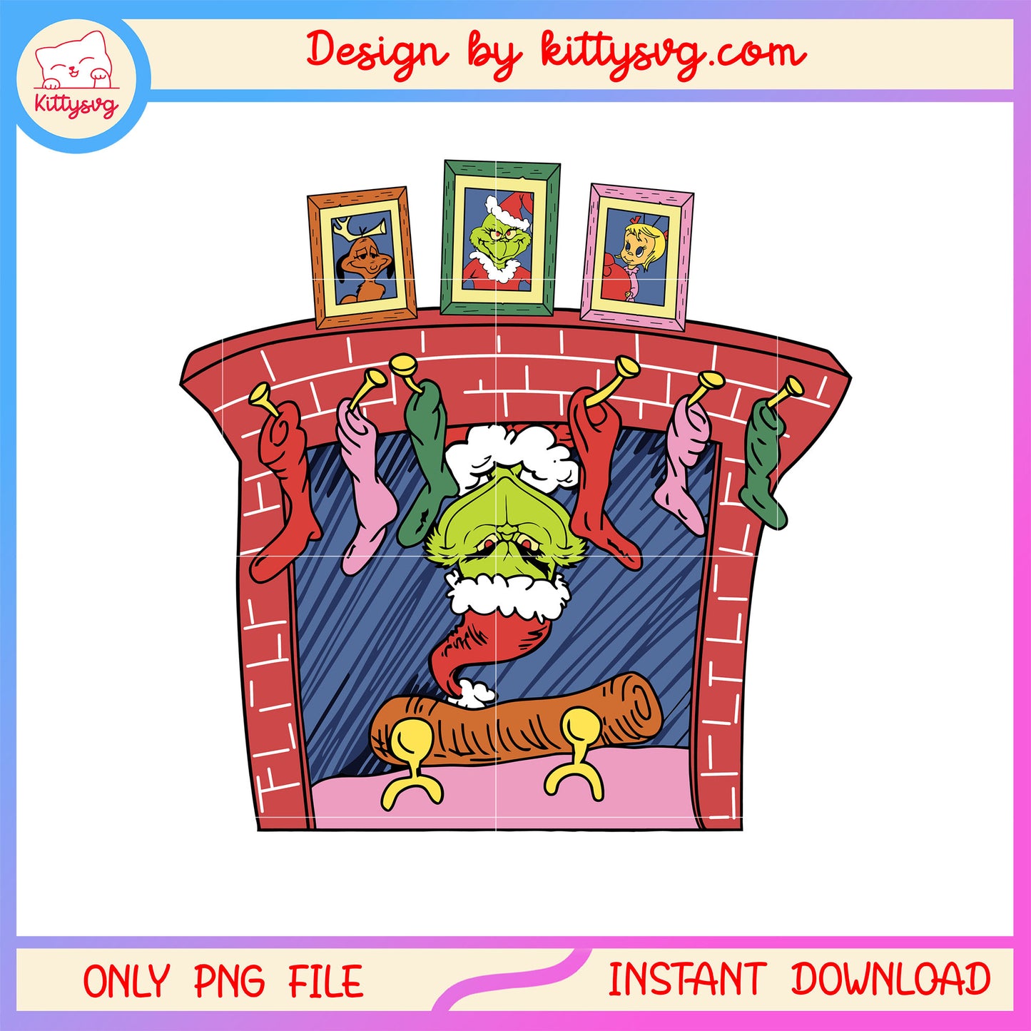 Christmas fireplace grinch decor png, grinch cartoon png