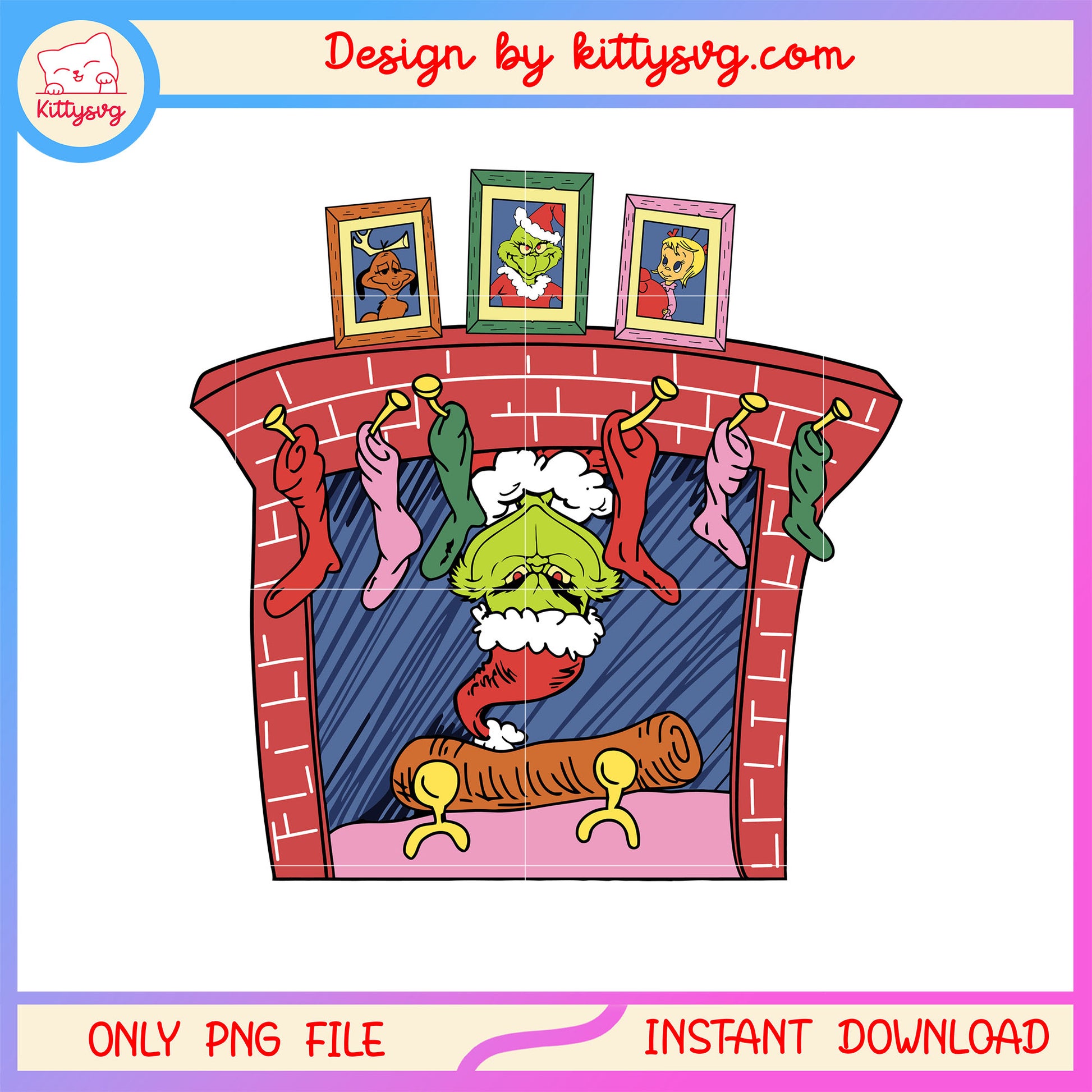 Christmas fireplace grinch decor png, grinch cartoon png