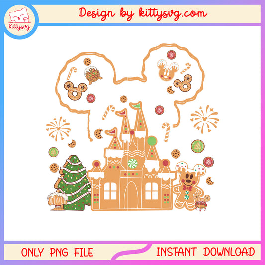 Christmas gingerbread castle mickey disney png, christmas ornament png 
