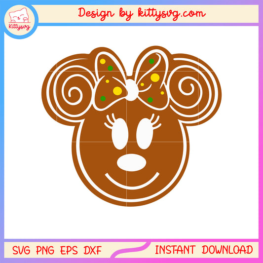 Christmas gingerbread disney minnie face svg, christmas pic svg