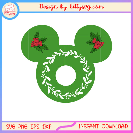 Christmas green wreath disney mickey head svg, christmas cute pics svg