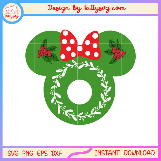 Christmas green wreath disney minnie head svg, christmas eve pics svg