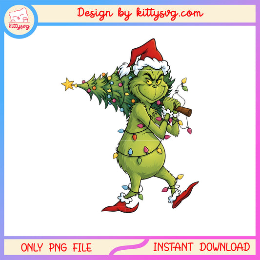 Christmas grinch carry tree design png, grinch christmas tree png
