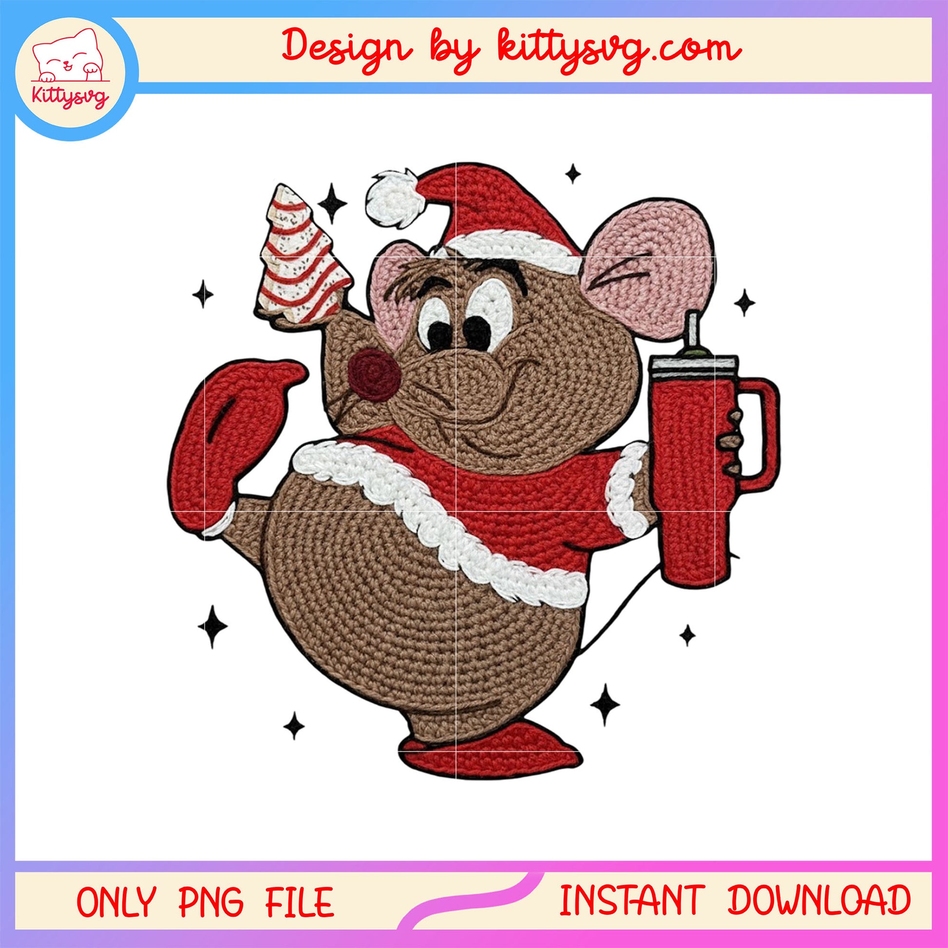 Christmas gus cartoon mouse patchwork png, gus gus the mouse png