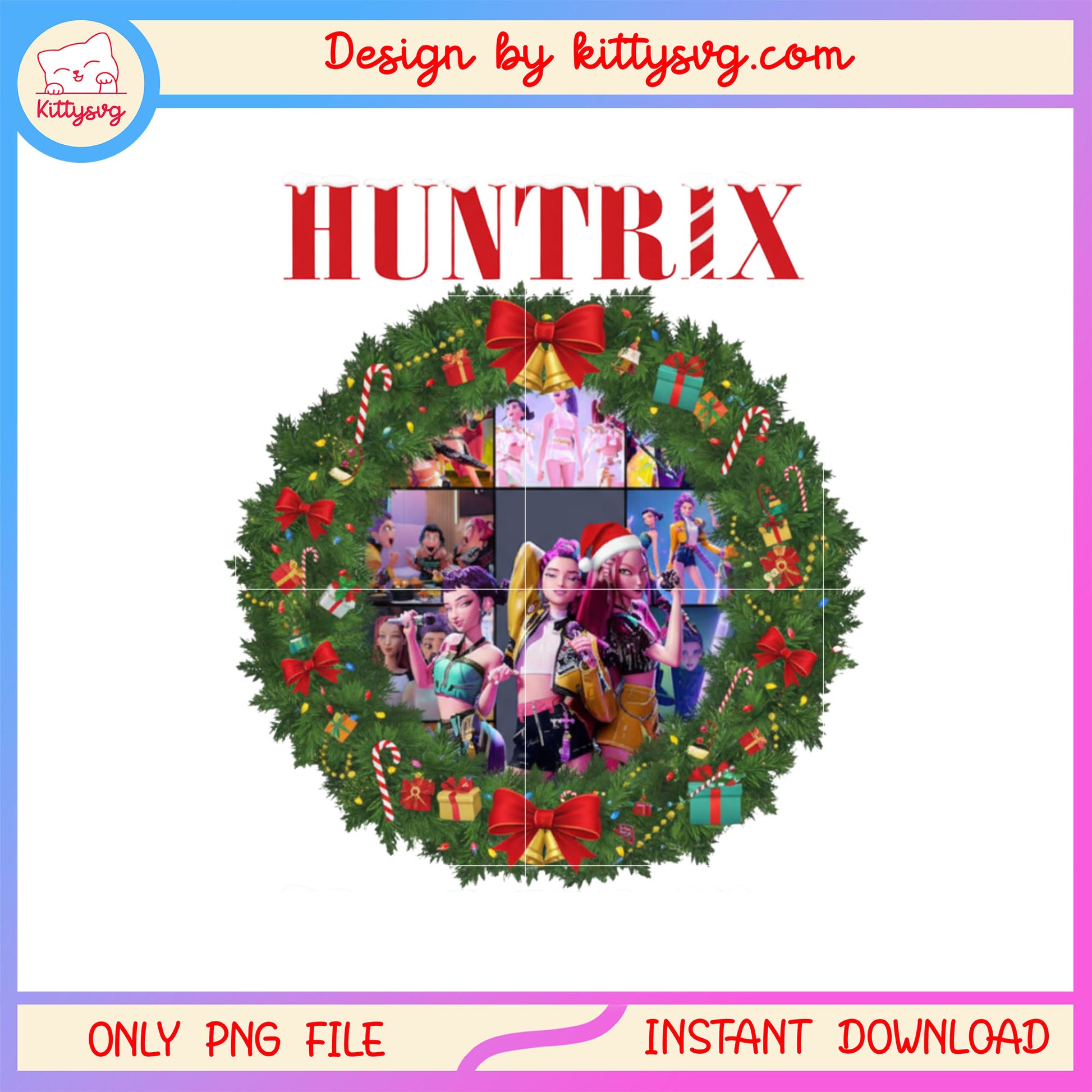 Christmas huntrix kpop coquette wreath png, huntrix band png