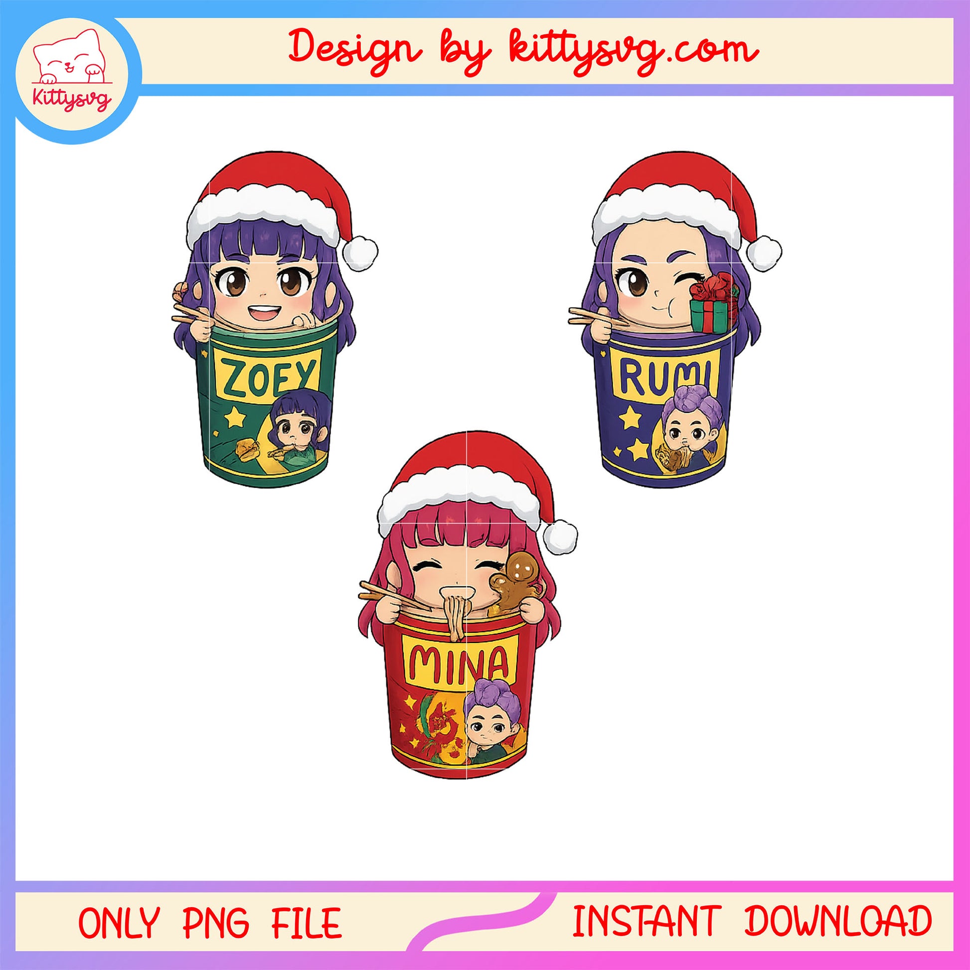 Christmas huntrix kpop hunters noodle png, huntrix ramyeon png