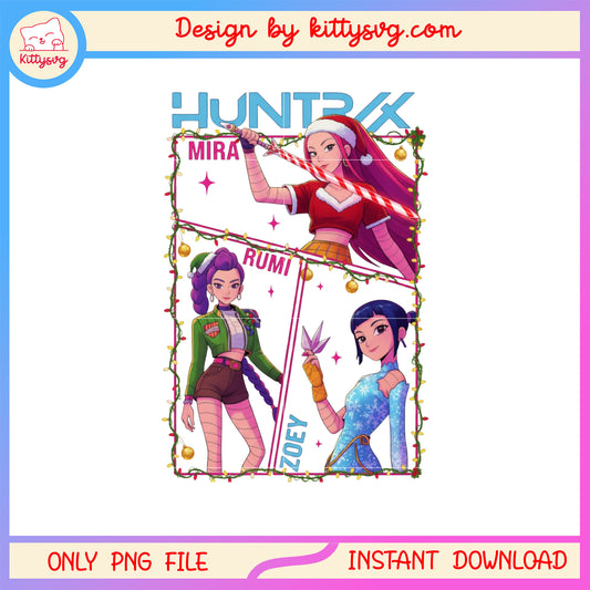 Christmas huntrix members kpop demon hunters png, huntrix hunters png