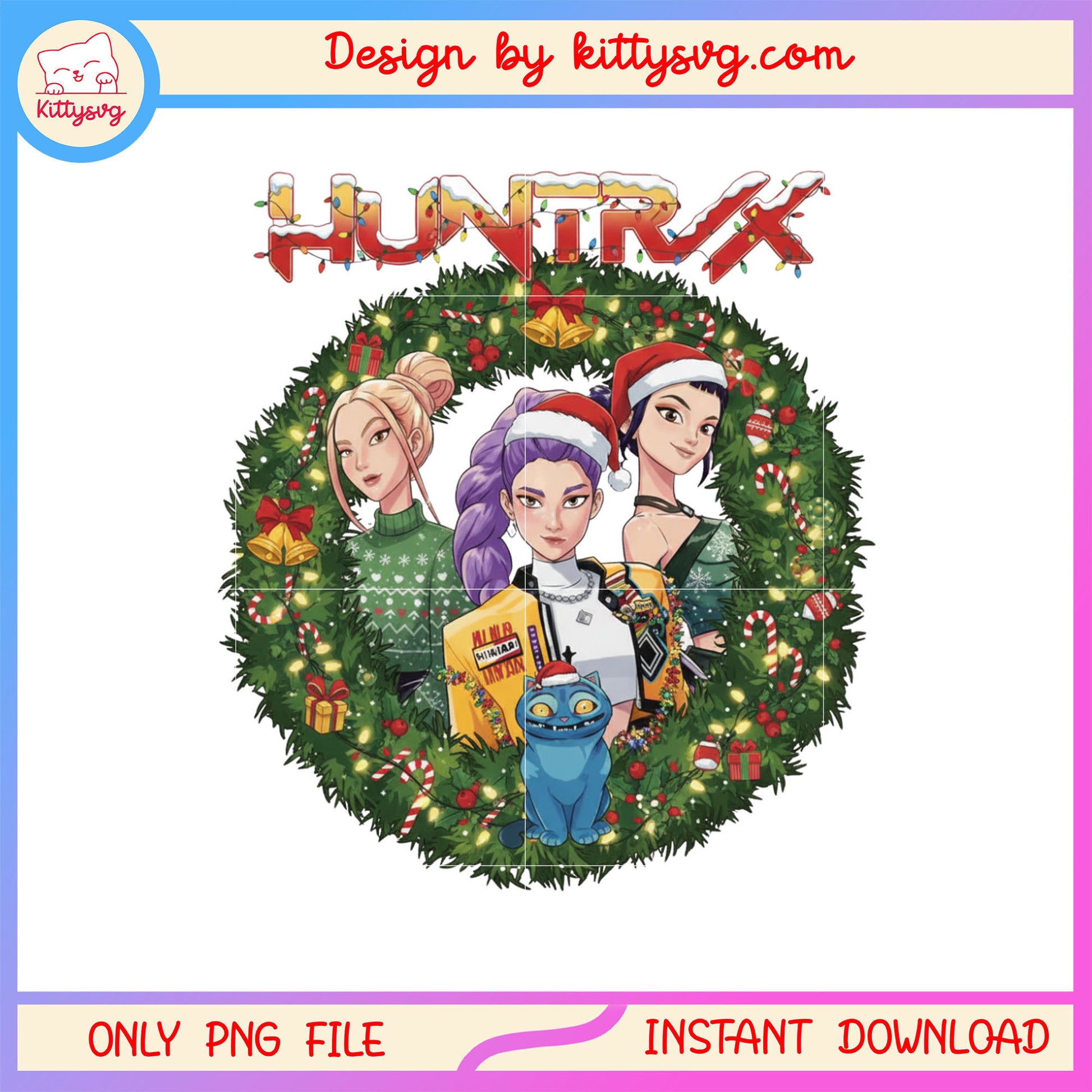 Christmas kpop huntrix circle wreath png, huntrix demon hunters png
