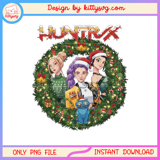 Christmas kpop huntrix circle wreath png, huntrix demon hunters png