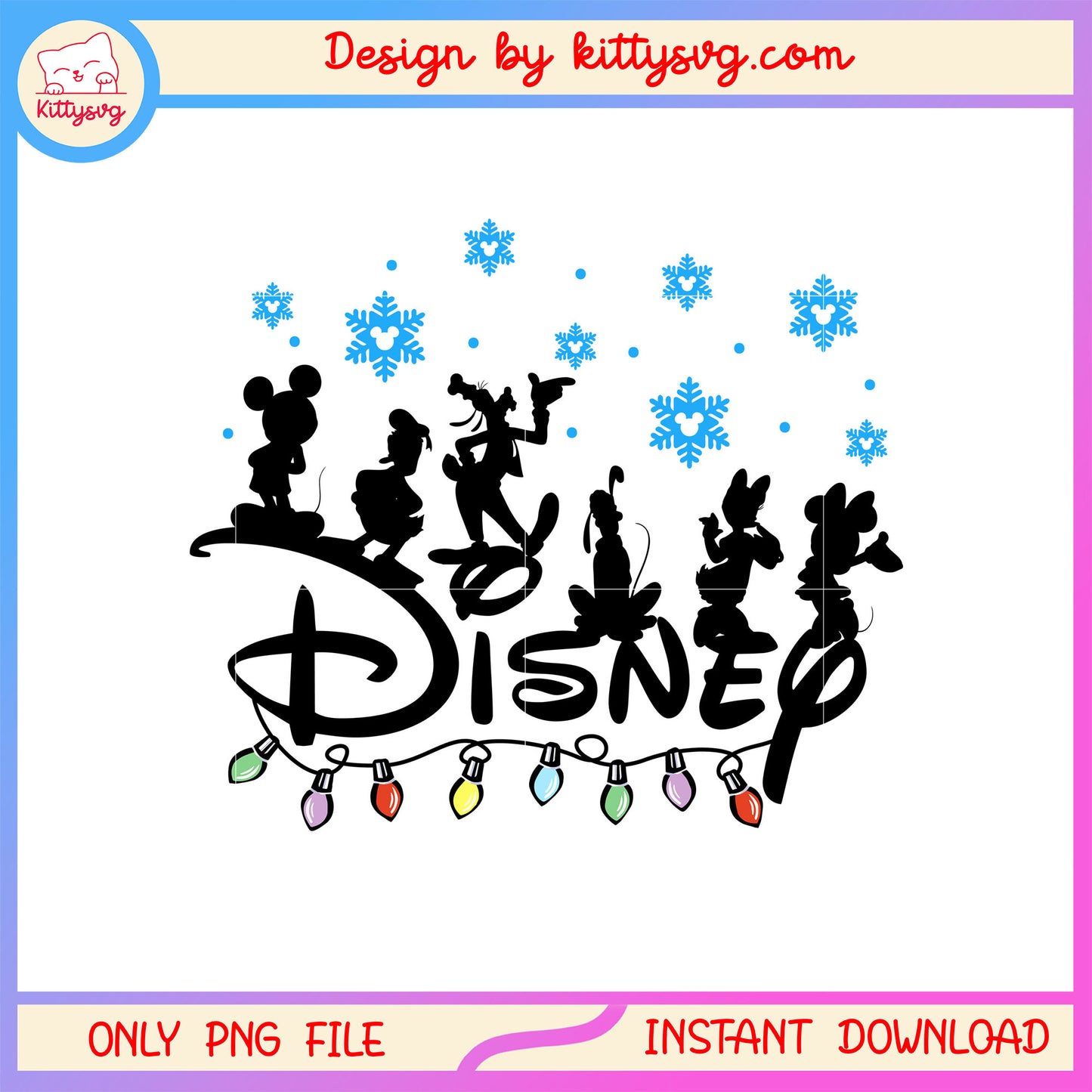 Christmas lights disney font design png, happy christmas film png 