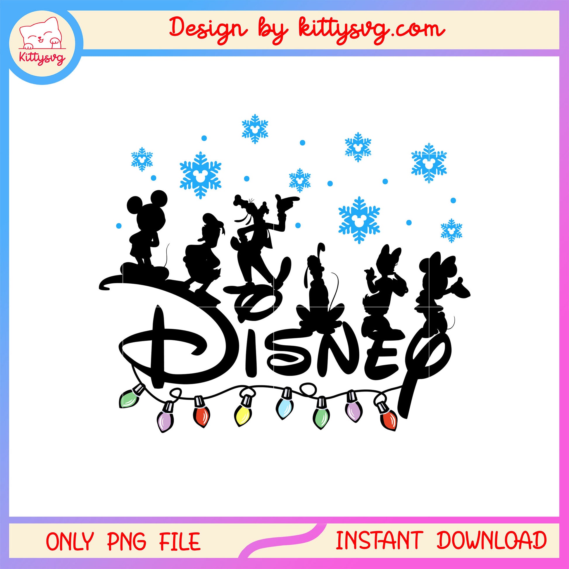 Christmas lights disney font design png, happy christmas film png 