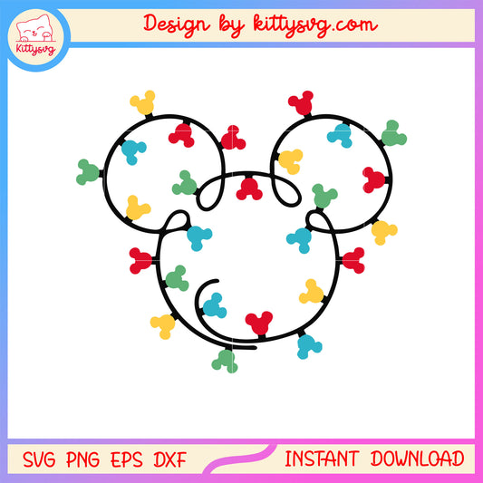 Christmas lights disney mickey face svg, christmas light svg