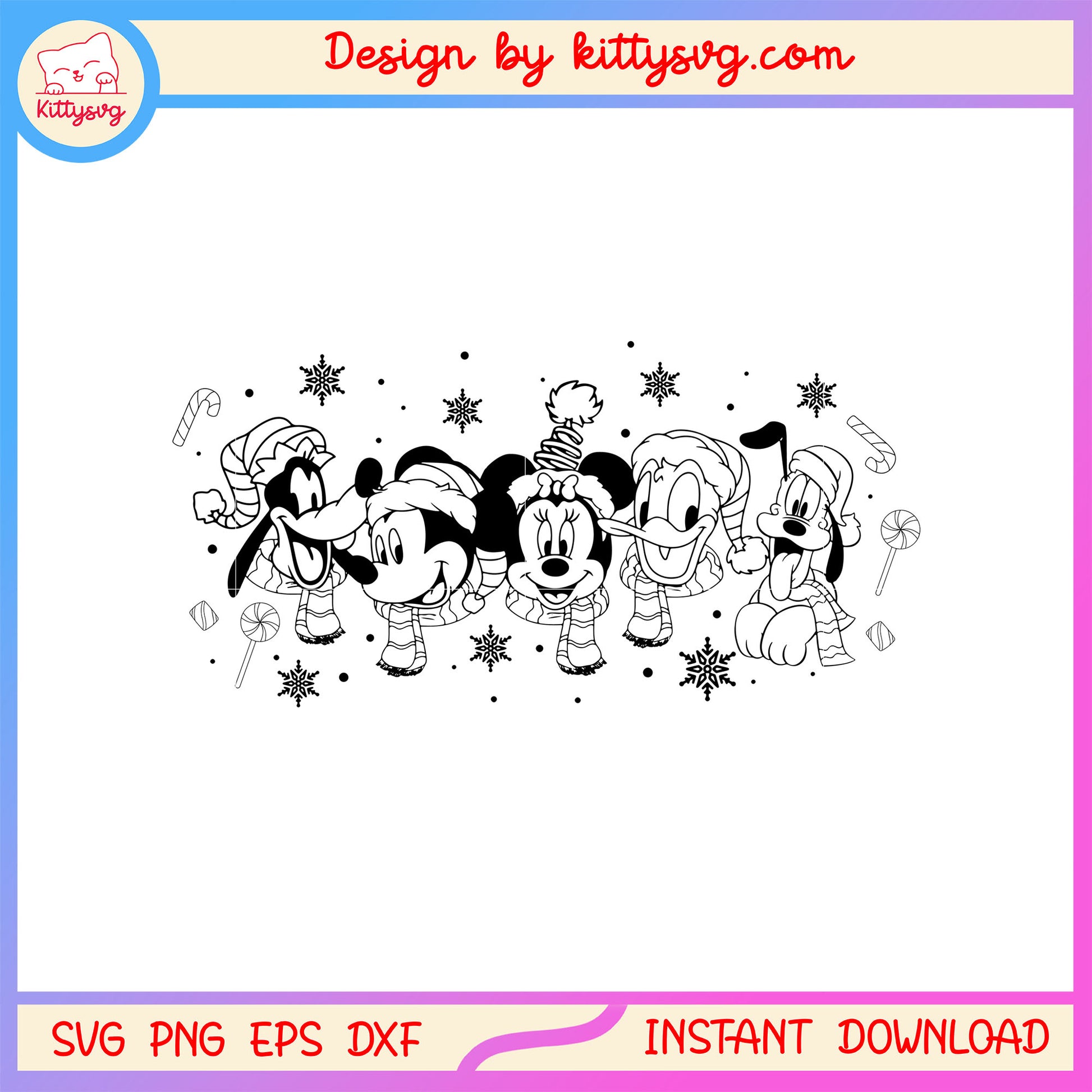 Christmas mickey friends face black white svg, disney world svg