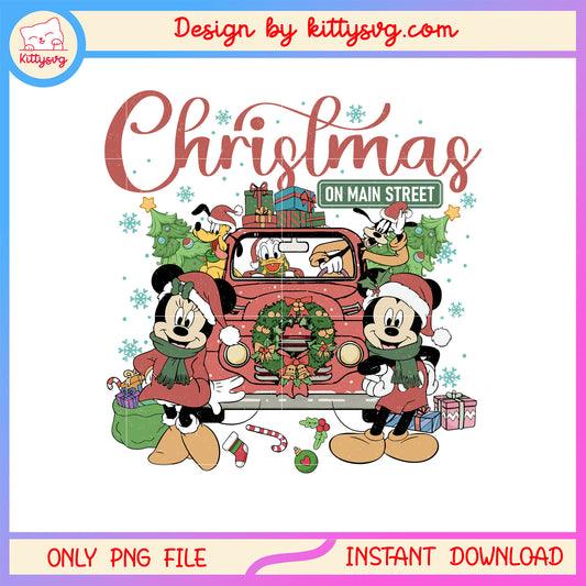 Christmas on main street friends disney car png, disney art png