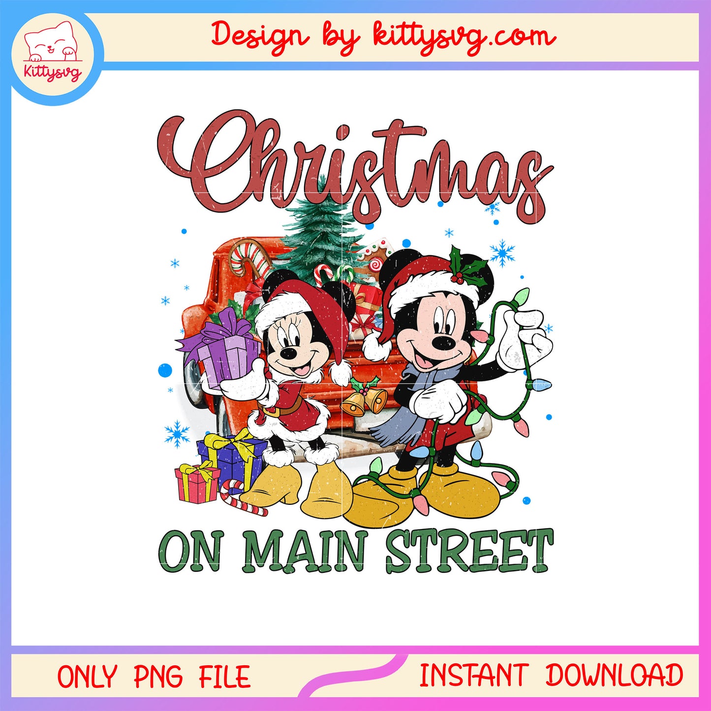 Christmas on main street minnie mickey disney png, christmas day png