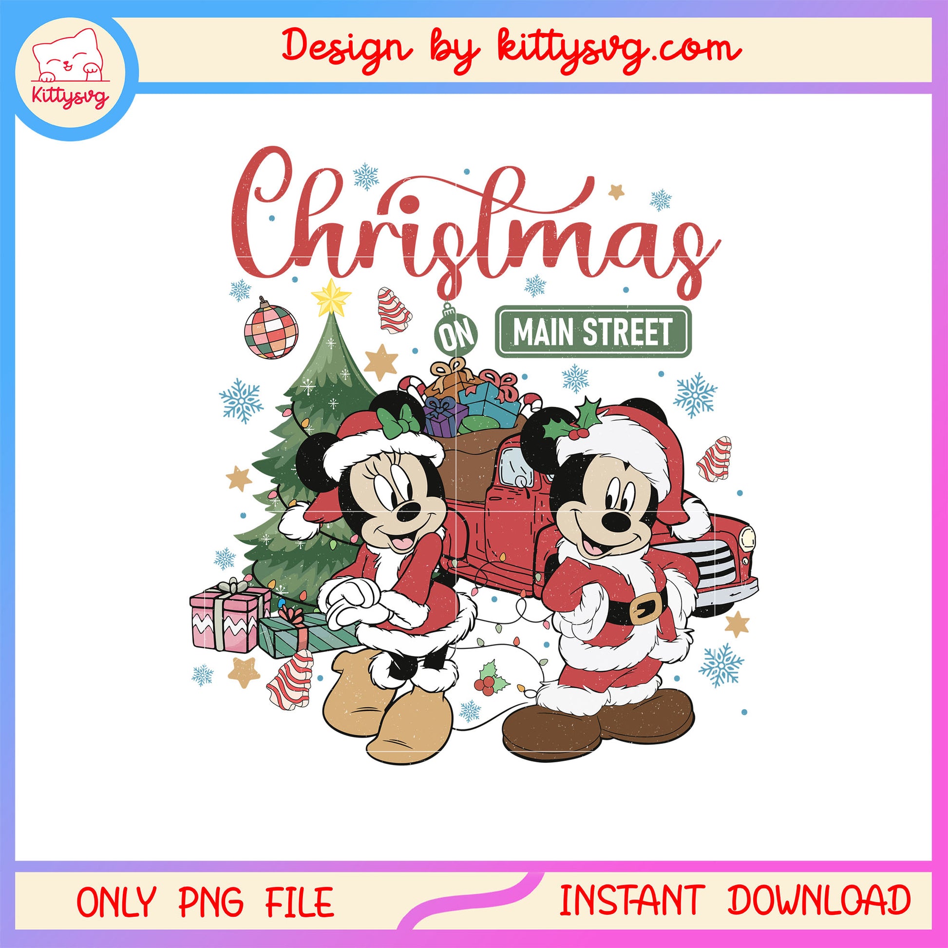 Christmas on main street minnie mickey mouse retro png, disney png