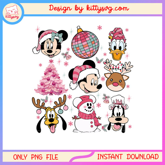 Christmas pink mouse friends face disney png, disney movies png