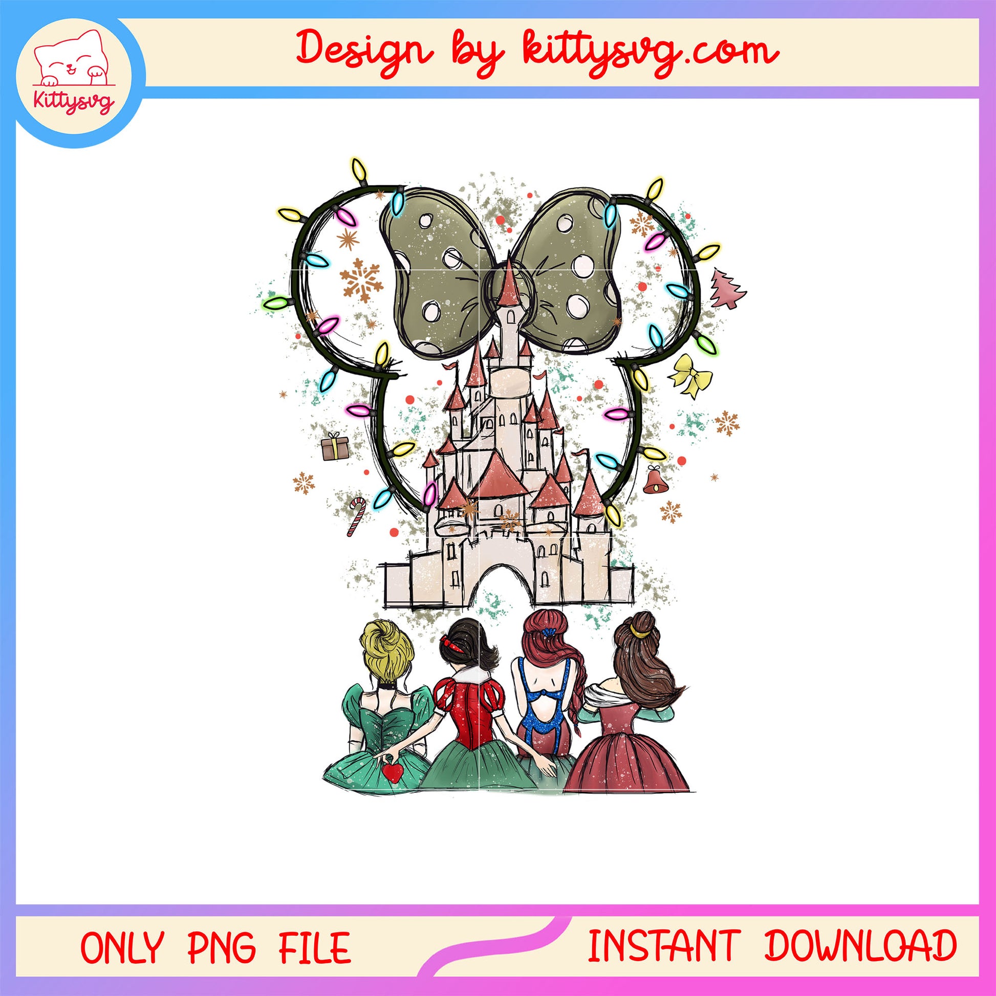 Christmas princess handrawn minnie ear png, princess cartoon png