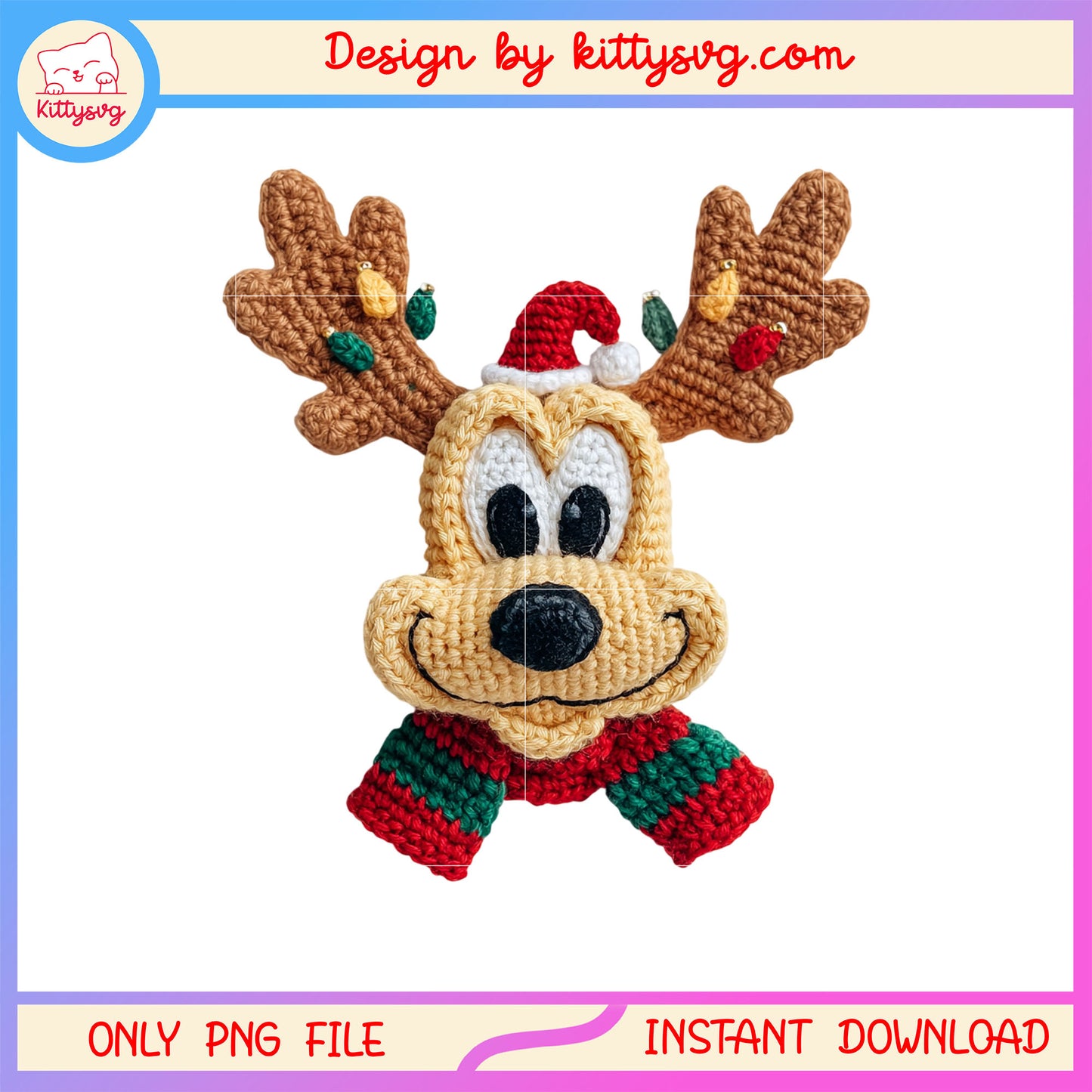 Christmas reindeer head crochet png, christmas decorations png