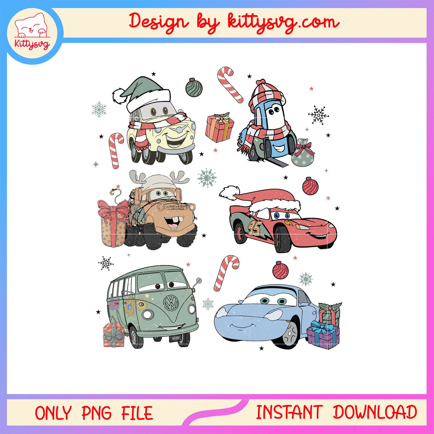 Christmas retro disney cars characters decor png, cars disney png