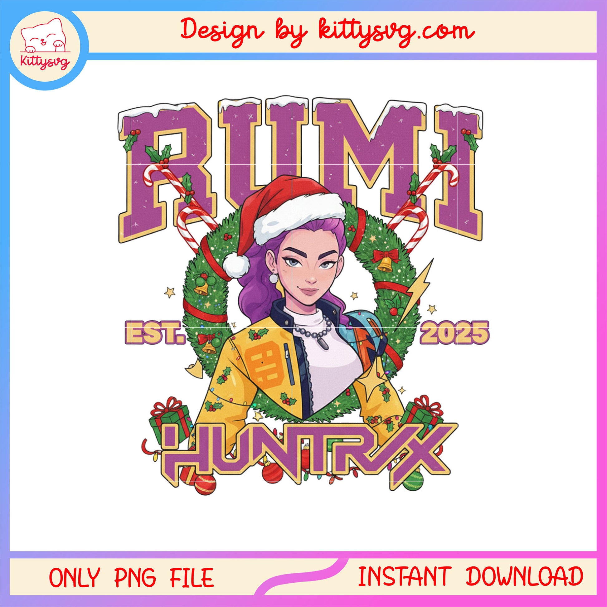 Christmas rumi huntrix kpop est 2025 design png, christmas 2025 png