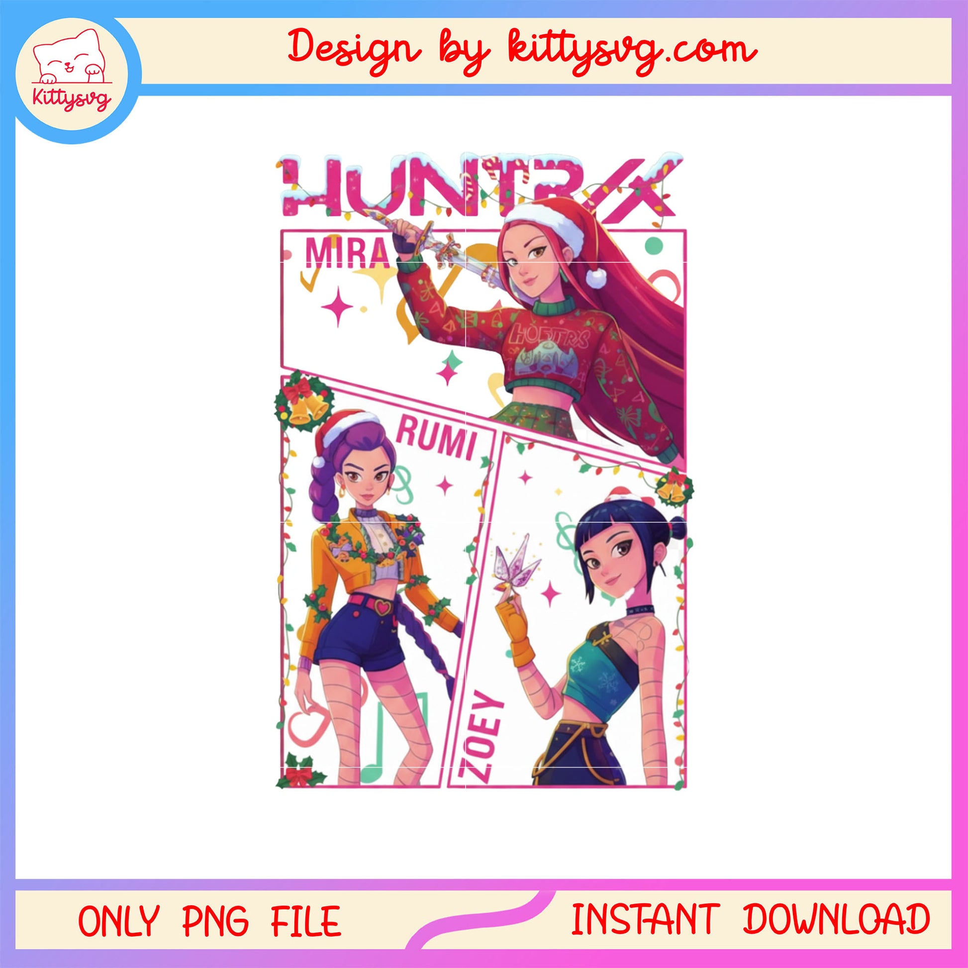 Christmas rumi mira zoey huntrix kpop png, huntrix team png