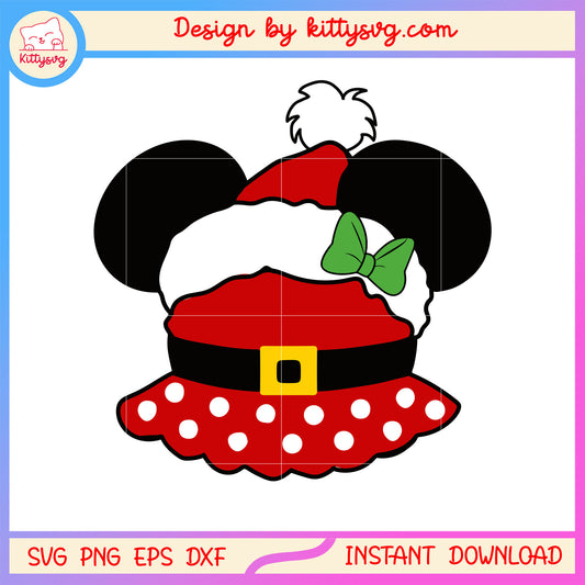 Christmas santa dress disney minnie ear svg, christmas holiday pics svg