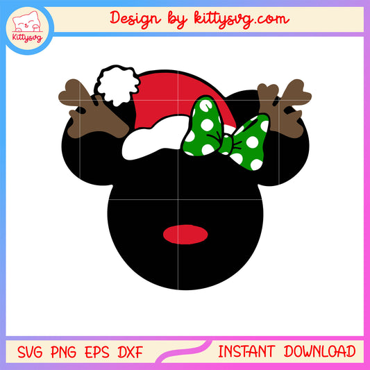 Christmas santa hat antlers disney minnie svg, merry x mas wish svg