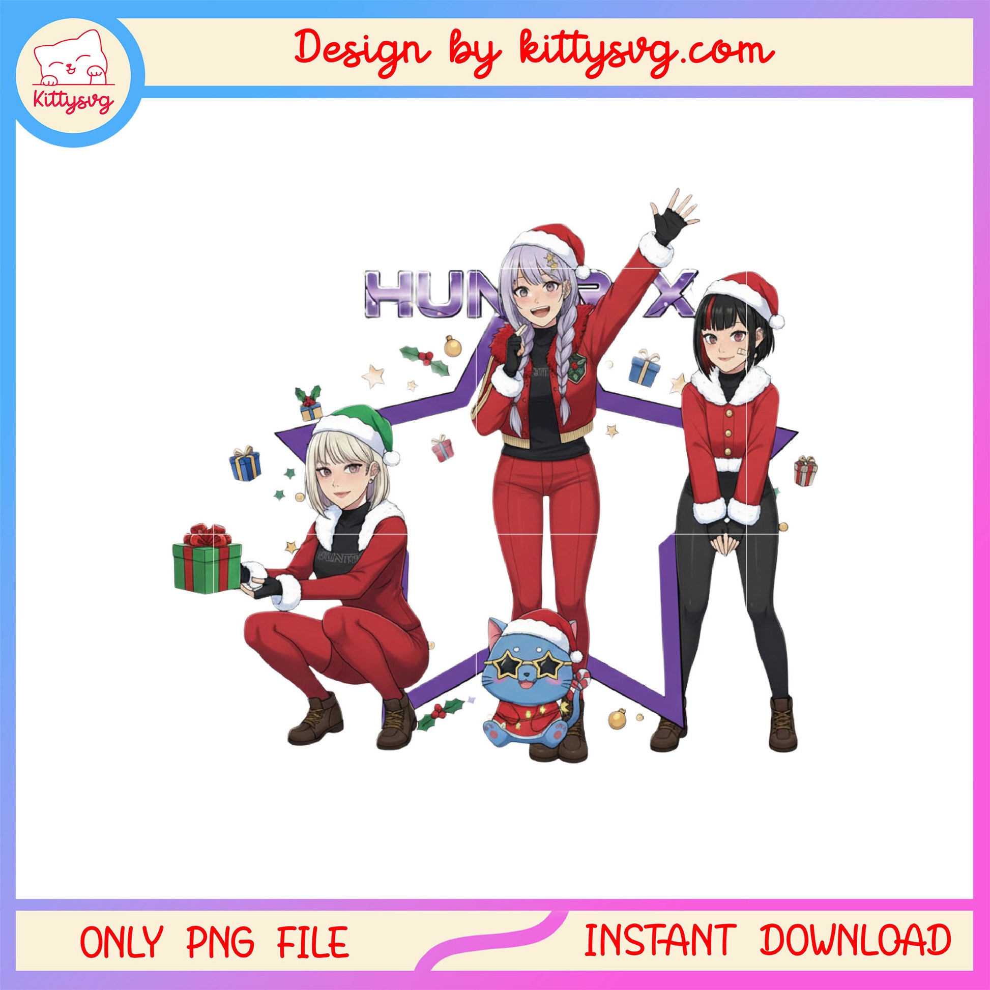 Christmas star huntrix kpop group design png, that christmas png