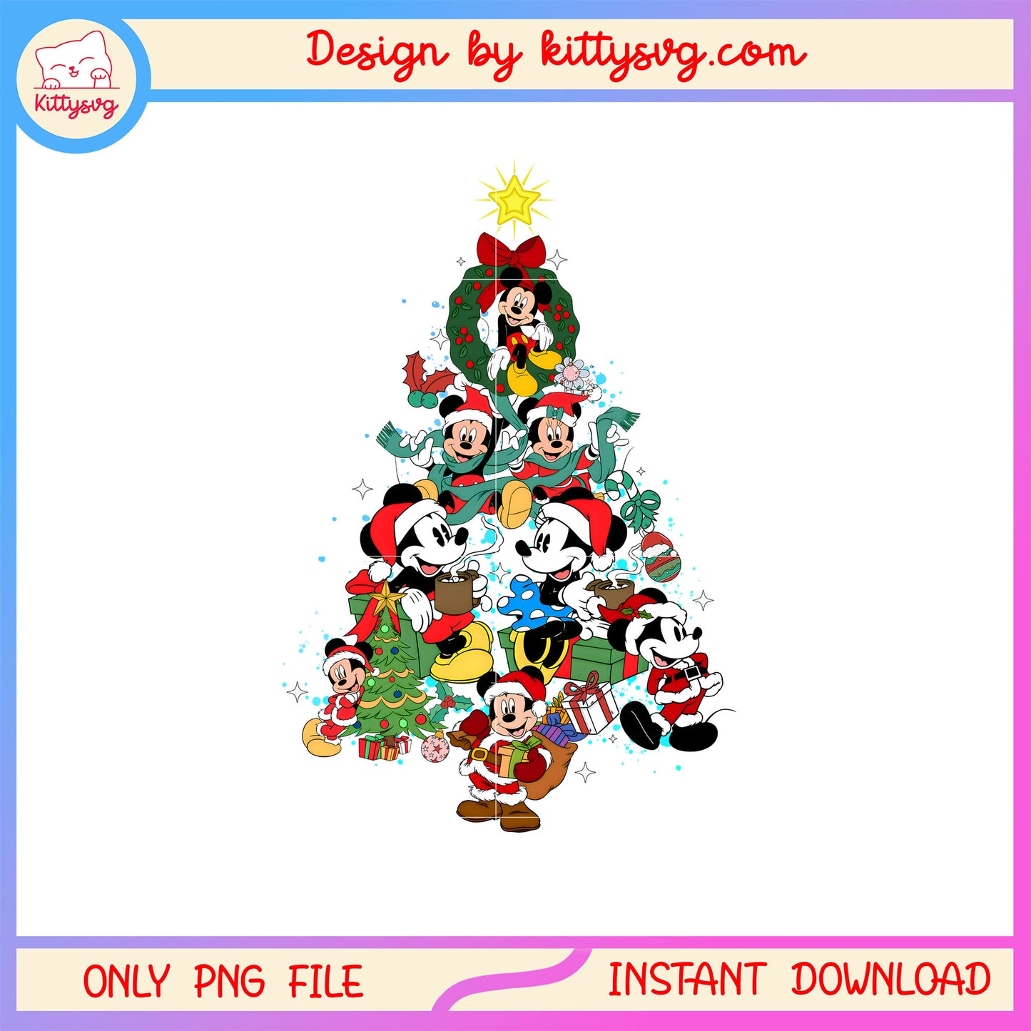 Christmas star tree wreath gif mickey png, disney mickey art png