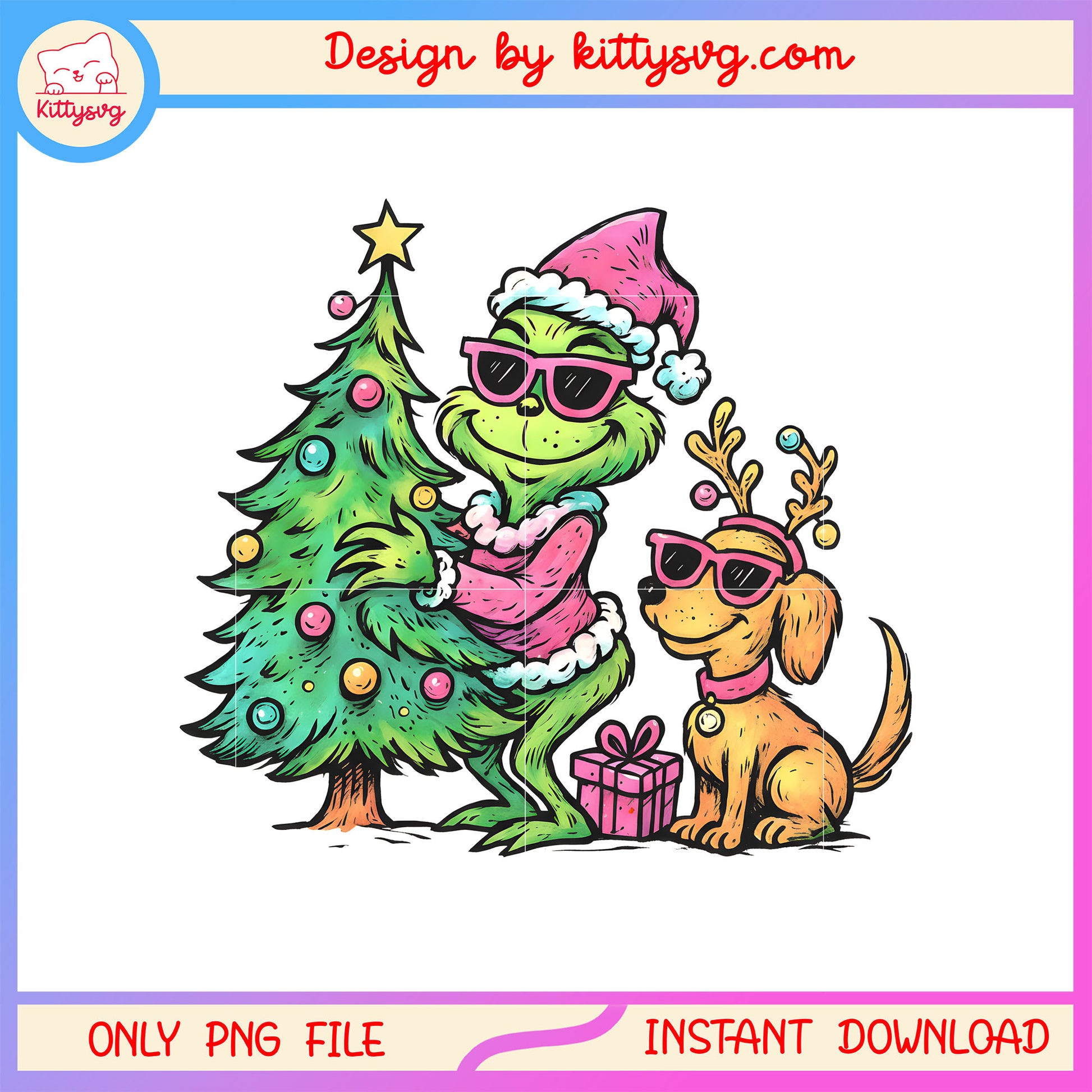 Christmas tree grinch dog design png, grinch decorations png