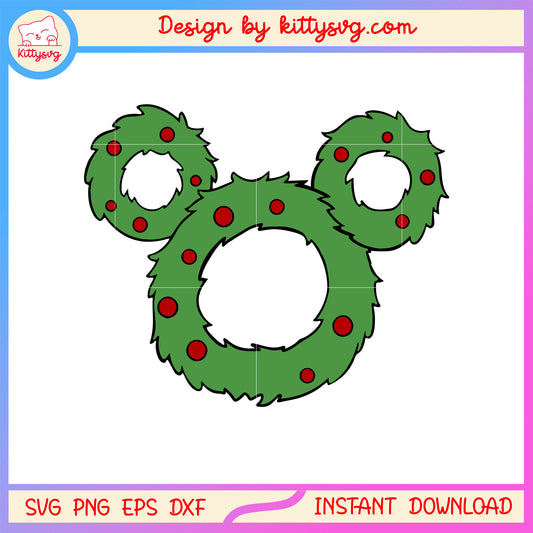 Christmas wreath disney mickey ear svg, marry x mas svg