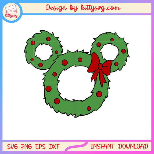 Christmas wreath disney minnie ear svg, xmas or x'mas svg