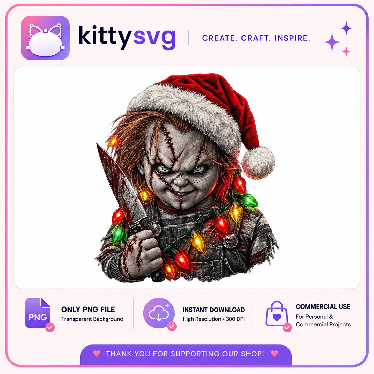 Chucky Christmas PNG, Horror Santa Clipart, Child's Play PNG