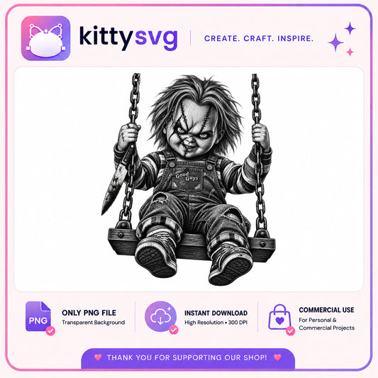 Chucky On Swing PNG, Horror Doll Halloween PNG, Good Guys PNG
