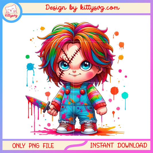 Chucky chibi cute colorful halloween design png, happy halloween png