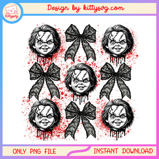 Chucky coquettle bow halloween deisgn png, chucky creepy child png